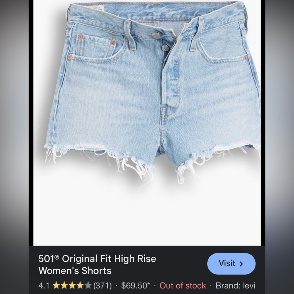 501 Levi Original High Rise Women’s Shorts Size 28